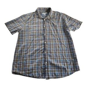 Rivers Button Down Shirt Mens Large Blue Brown Plaid Linen Blend Casual Summer